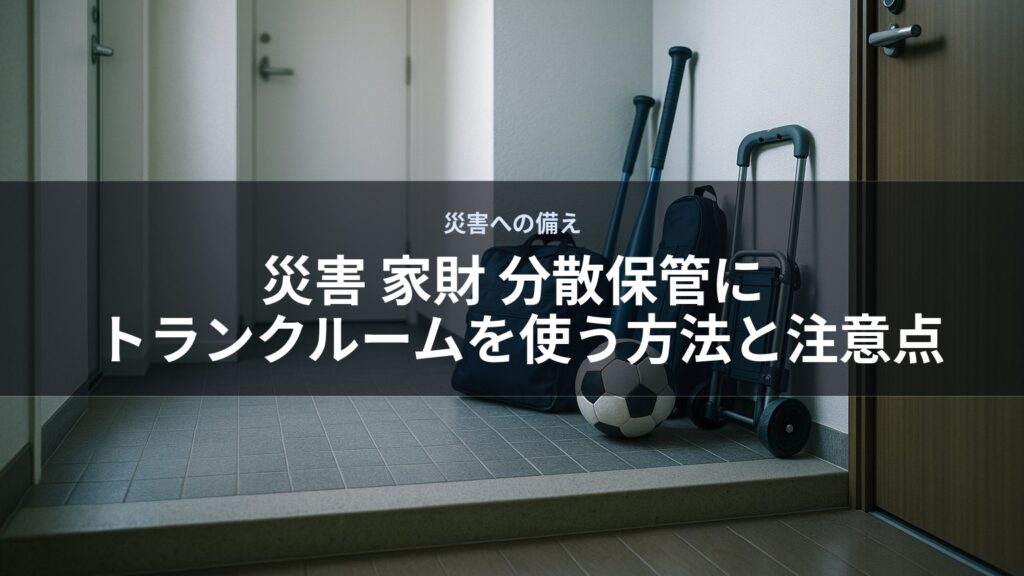 玄関に日用品やスポーツ用具が並べて置かれている